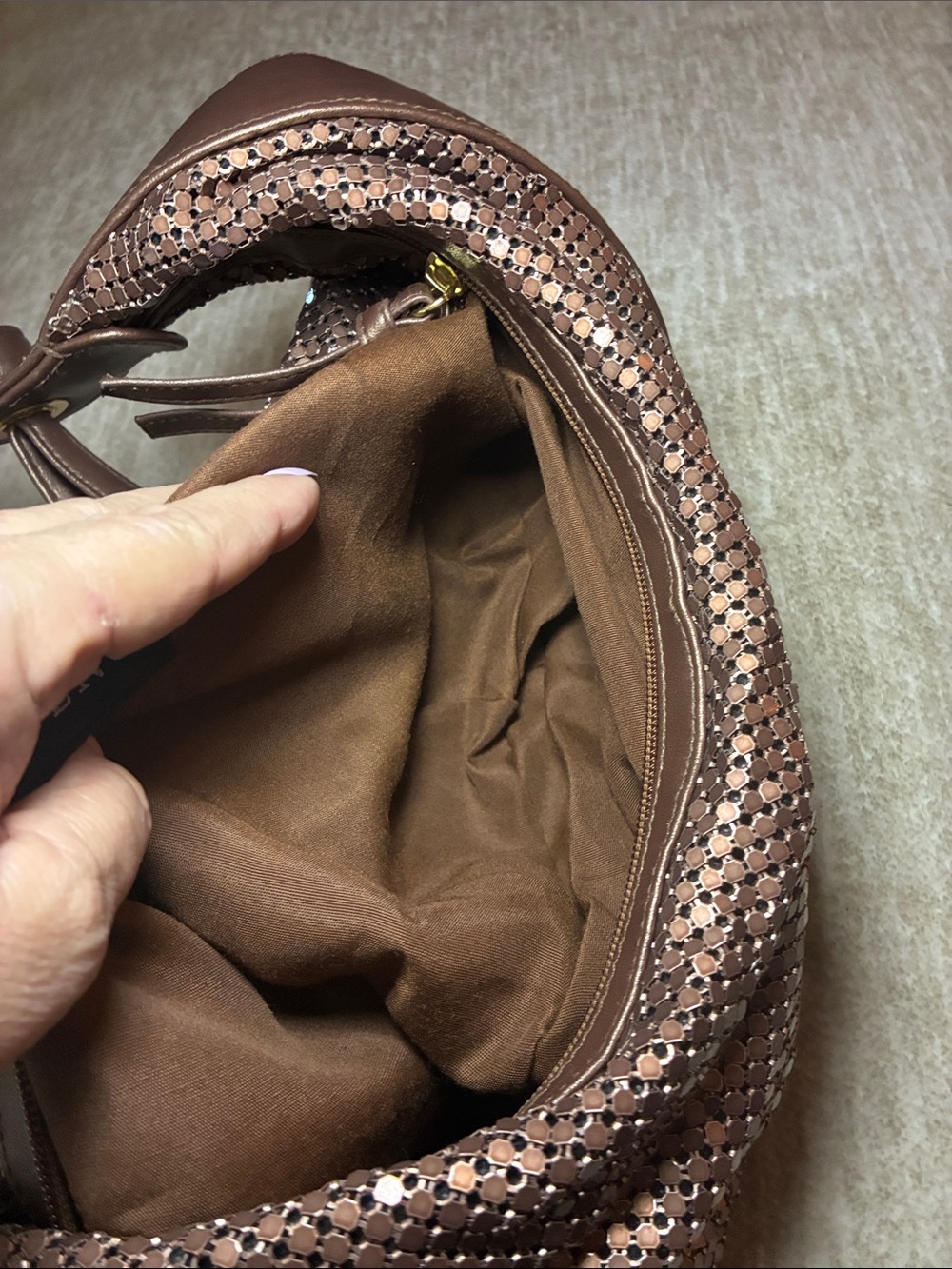 Bueno Brown Sequin Hobo Bag - Picture 5 of 5